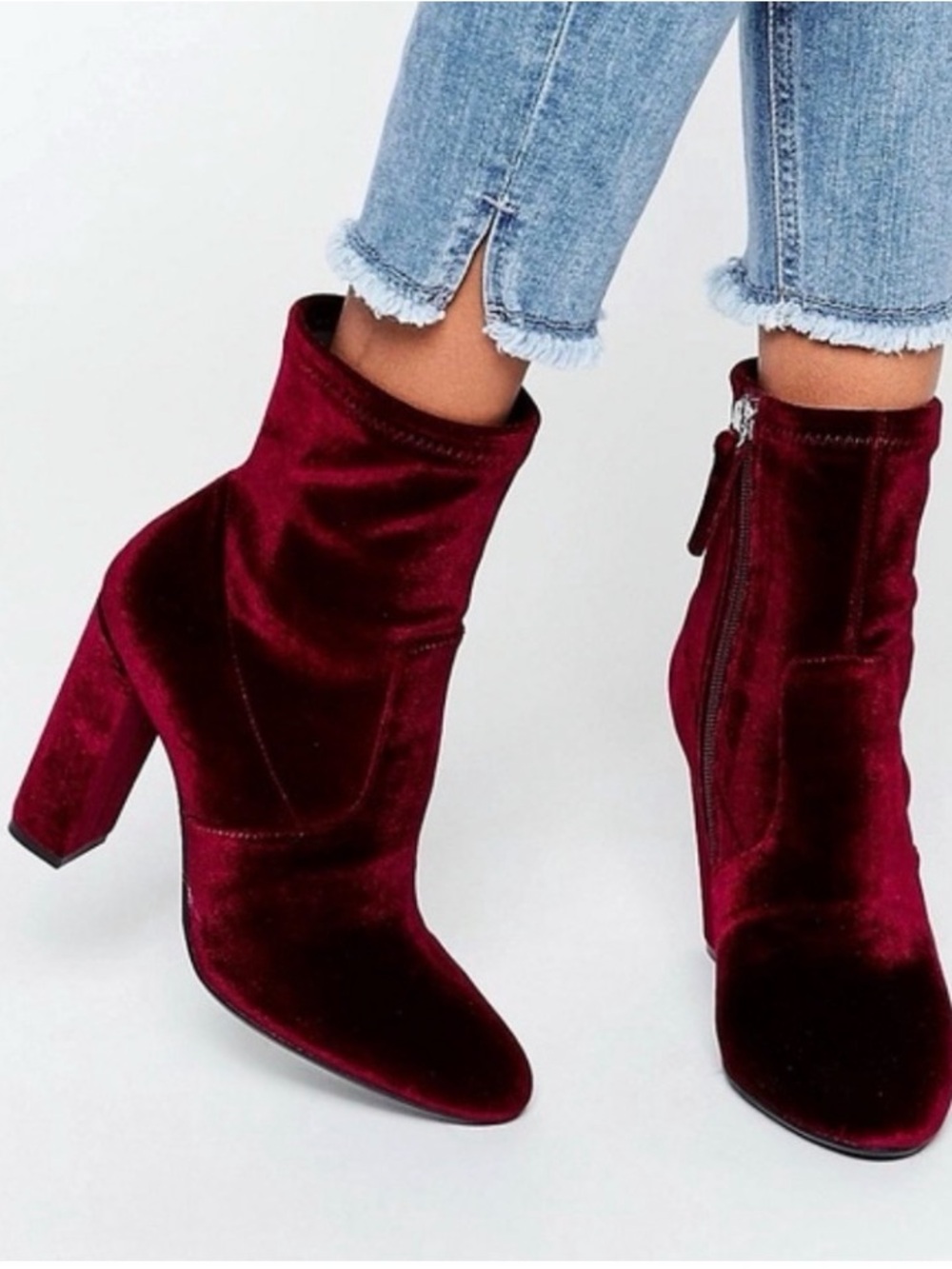 Steve Madden Gaze Burgundy Velvet Block-Heel Ankle Boots